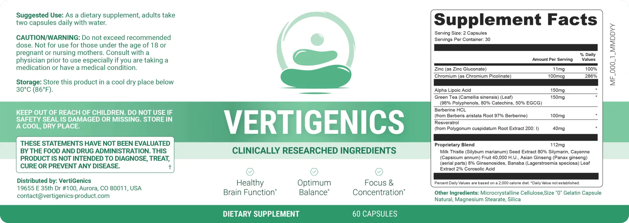 Vertigenics Supplement Facts